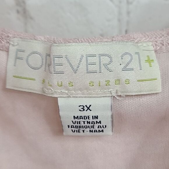 Forever 21 Plus Sz 3X Pink Stretch Lace Illusion Neckline Cut Out Peplum Blouse - Picture 5 of 8